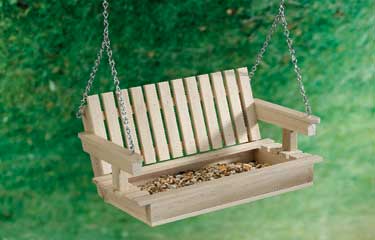  this cute porch swing bird feeder at the Birds and Blooms website
